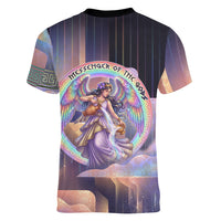 Iris Goddess Women V-Neck T-Shirt Rainbow Winged Iris - Pitcher Lyre And Greek Key
