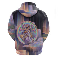 Iris Goddess Zip Hoodie Rainbow Winged Iris - Pitcher Lyre And Greek Key
