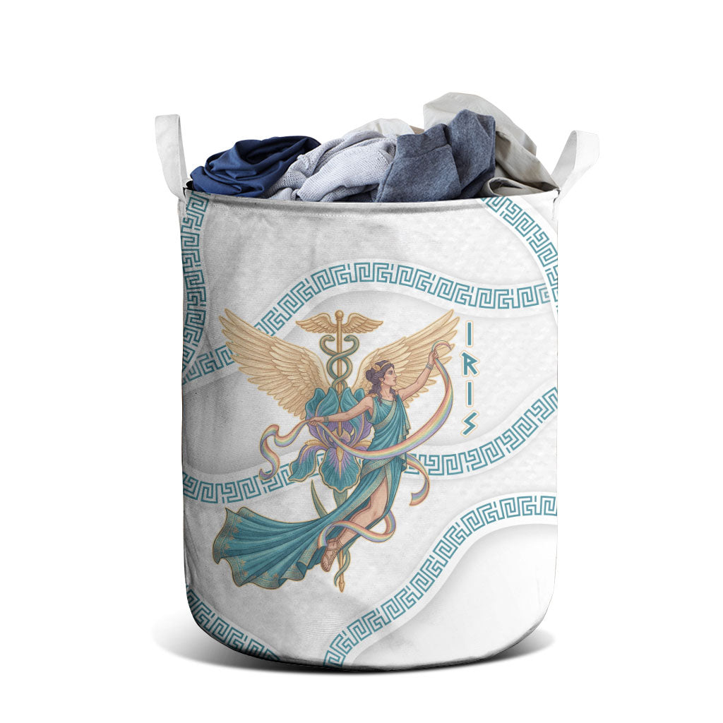 Iris Goddess Laundry Basket Winged Iris Caduceus Staff Rainbow Ribbon Greek Key