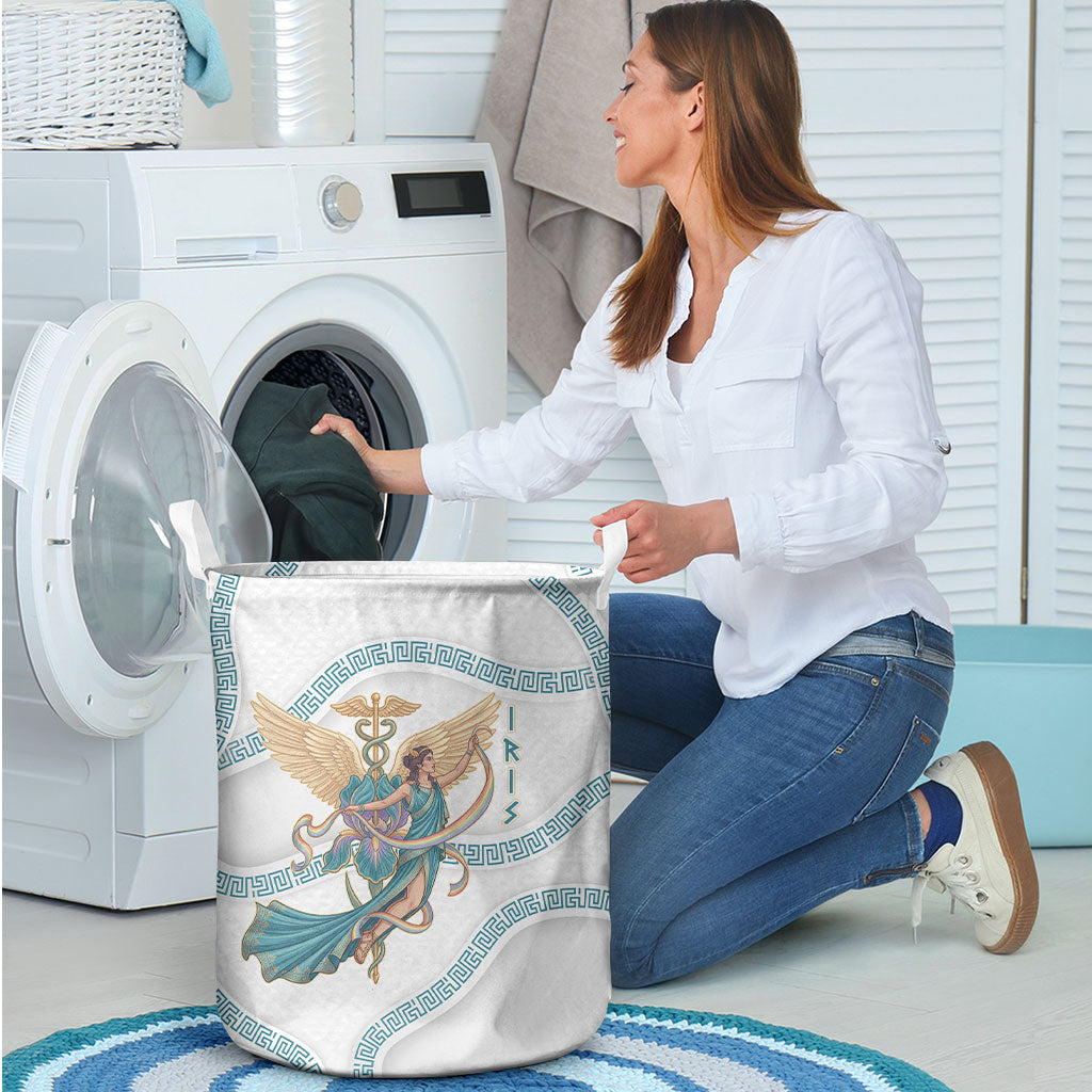 Iris Goddess Laundry Basket Winged Iris Caduceus Staff Rainbow Ribbon Greek Key