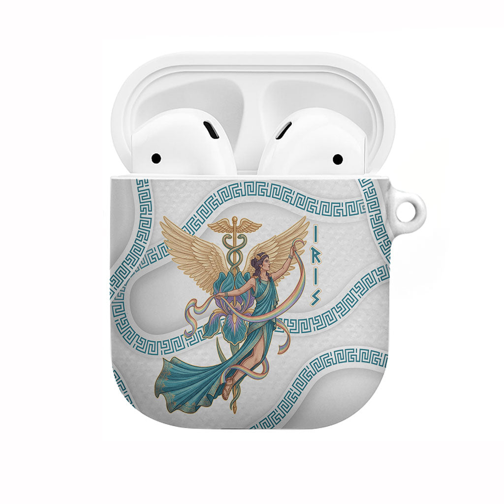 Iris Goddess AirPods Case Winged Iris Caduceus Staff Rainbow Ribbon Greek Key