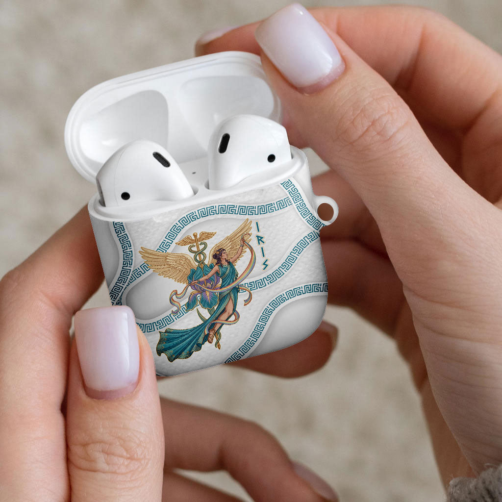 Iris Goddess AirPods Case Winged Iris Caduceus Staff Rainbow Ribbon Greek Key