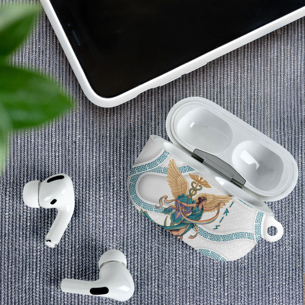 Iris Goddess AirPods Case Winged Iris Caduceus Staff Rainbow Ribbon Greek Key