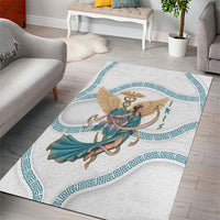 Iris Goddess Area Rug Winged Iris Caduceus Staff Rainbow Ribbon Greek Key