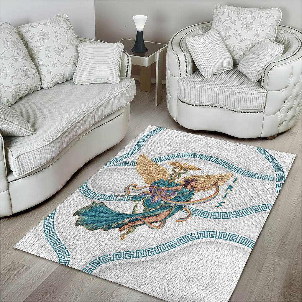 Iris Goddess Area Rug Winged Iris Caduceus Staff Rainbow Ribbon Greek Key