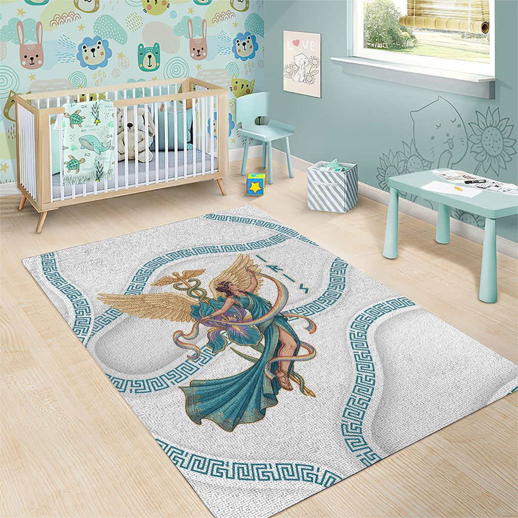 Iris Goddess Area Rug Winged Iris Caduceus Staff Rainbow Ribbon Greek Key