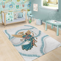 Iris Goddess Area Rug Winged Iris Caduceus Staff Rainbow Ribbon Greek Key