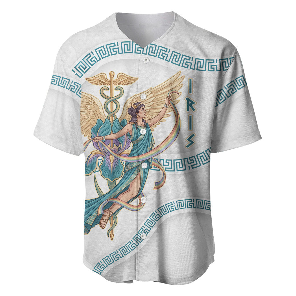 Iris Goddess Baseball Jersey Winged Iris Caduceus Staff Rainbow Ribbon Greek Key