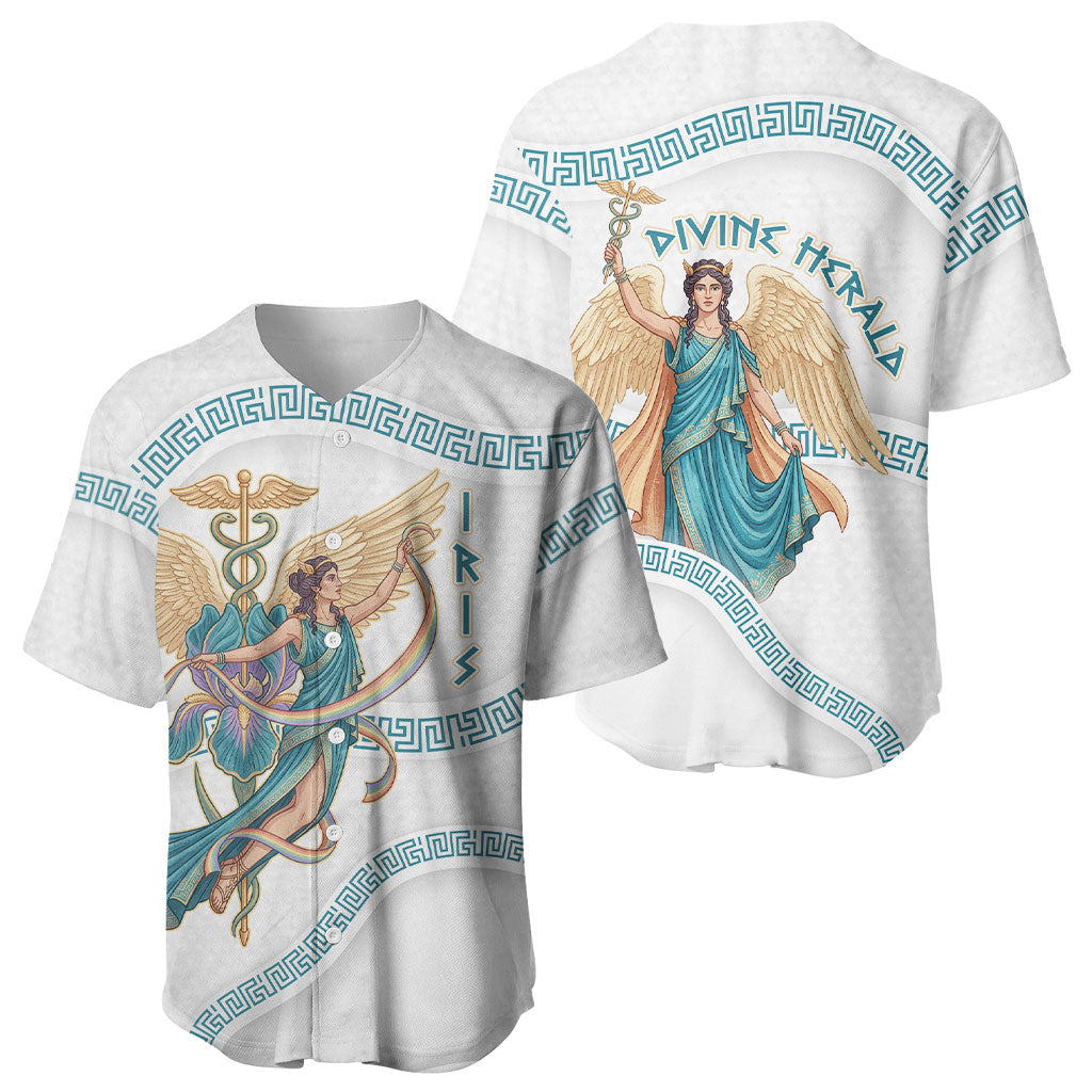 Iris Goddess Baseball Jersey Winged Iris Caduceus Staff Rainbow Ribbon Greek Key