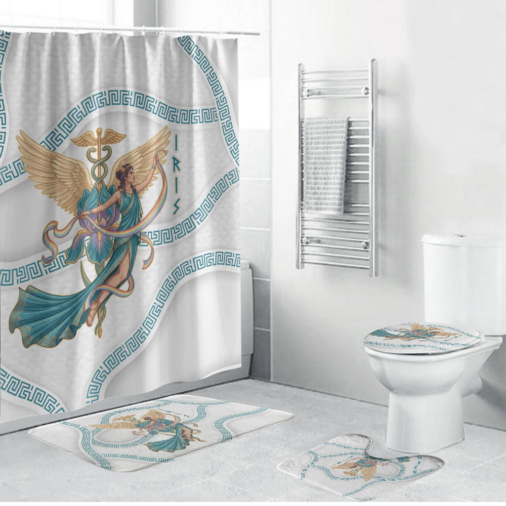 Iris Goddess Bathroom Set Winged Iris Caduceus Staff Rainbow Ribbon Greek Key