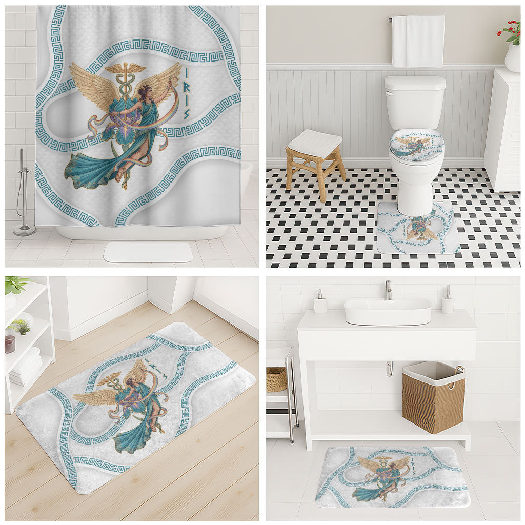 Iris Goddess Bathroom Set Winged Iris Caduceus Staff Rainbow Ribbon Greek Key