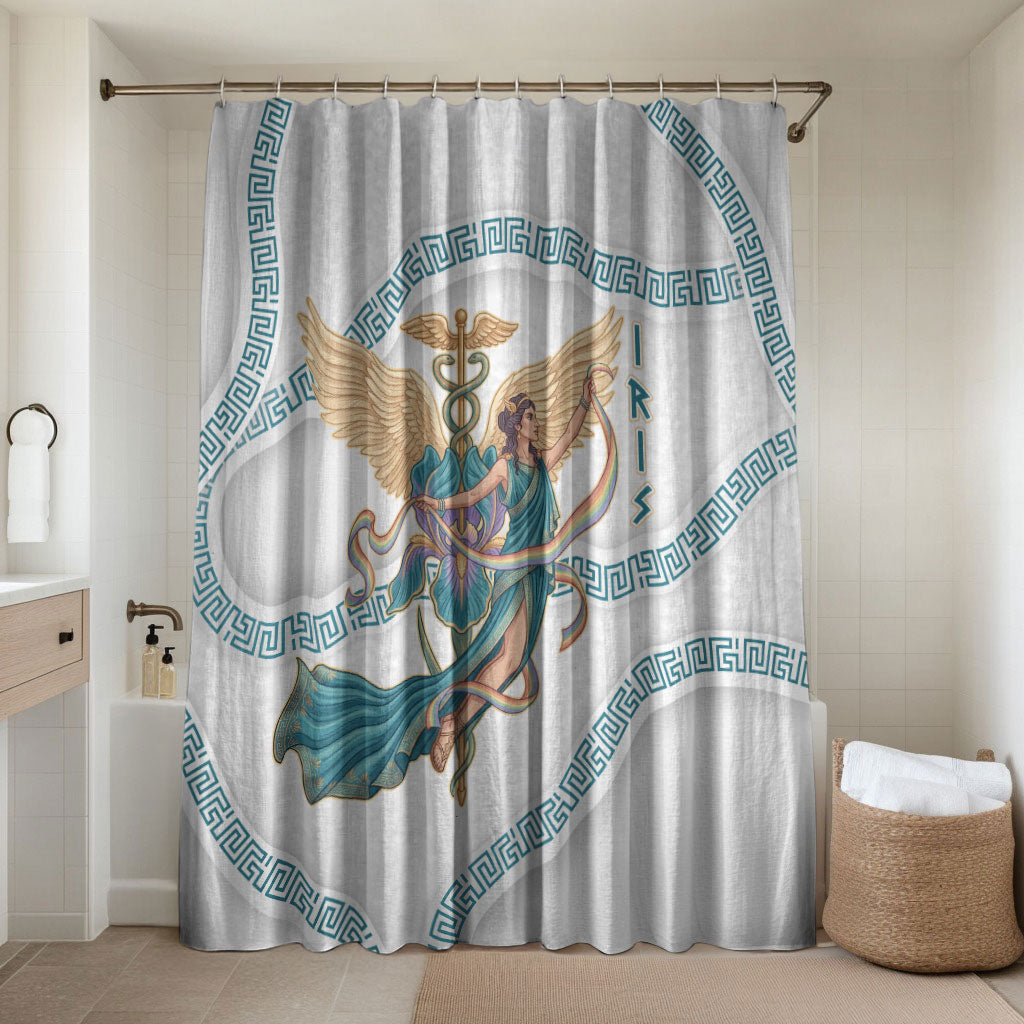 Iris Goddess Bathroom Set Winged Iris Caduceus Staff Rainbow Ribbon Greek Key