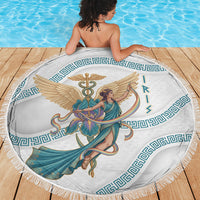 Iris Goddess Beach Blanket Winged Iris Caduceus Staff Rainbow Ribbon Greek Key