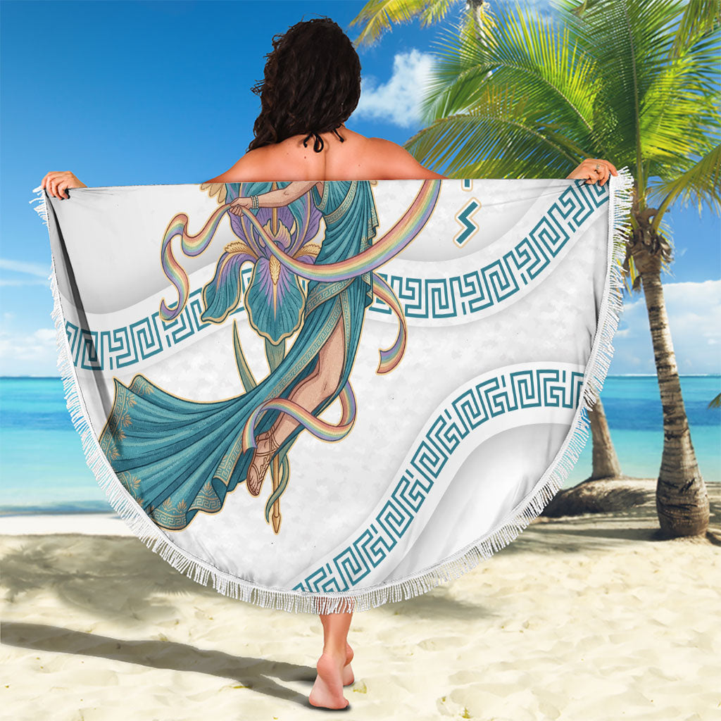 Iris Goddess Beach Blanket Winged Iris Caduceus Staff Rainbow Ribbon Greek Key