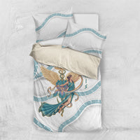 Iris Goddess Bedding Set Winged Iris Caduceus Staff Rainbow Ribbon Greek Key