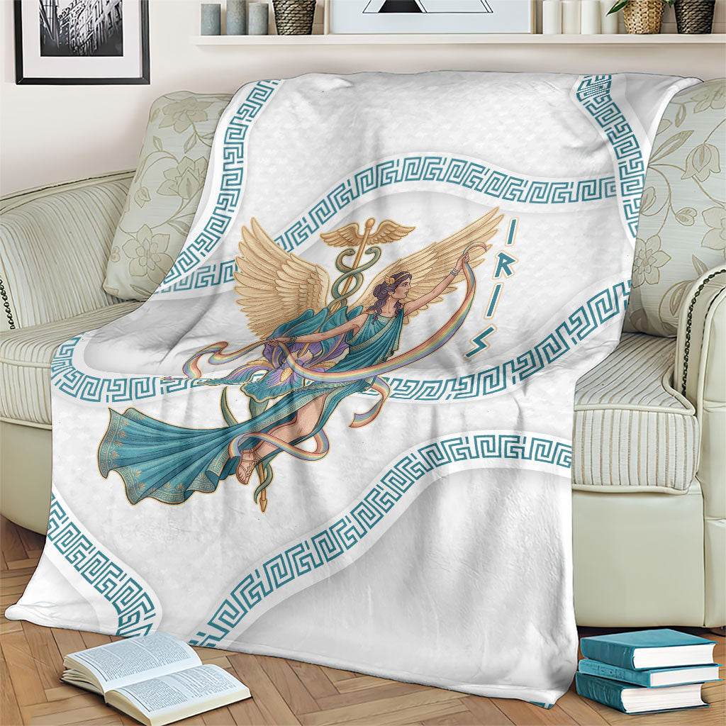 Iris Goddess Blanket Winged Iris Caduceus Staff Rainbow Ribbon Greek Key
