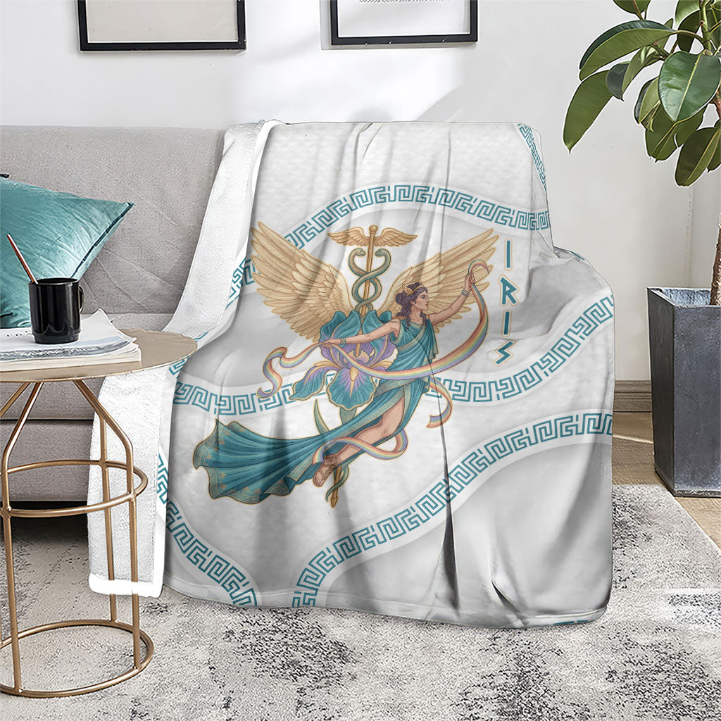 Iris Goddess Blanket Winged Iris Caduceus Staff Rainbow Ribbon Greek Key
