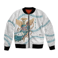 Iris Goddess Bomber Jacket Winged Iris Caduceus Staff Rainbow Ribbon Greek Key