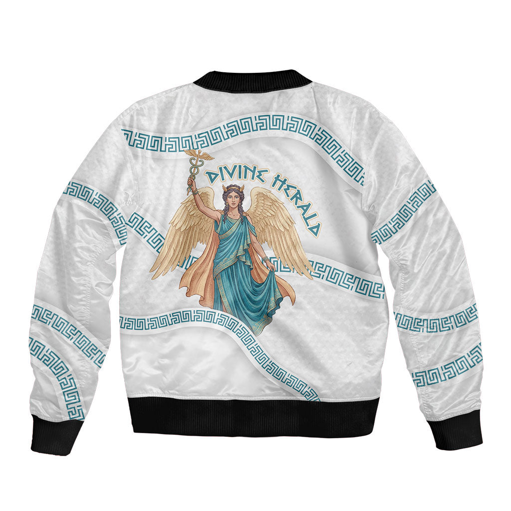 Iris Goddess Bomber Jacket Winged Iris Caduceus Staff Rainbow Ribbon Greek Key