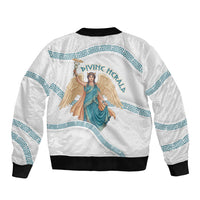 Iris Goddess Bomber Jacket Winged Iris Caduceus Staff Rainbow Ribbon Greek Key