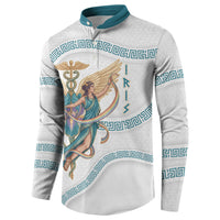 Iris Goddess Button Sweatshirt Winged Iris Caduceus Staff Rainbow Ribbon Greek Key