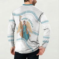 Iris Goddess Button Sweatshirt Winged Iris Caduceus Staff Rainbow Ribbon Greek Key