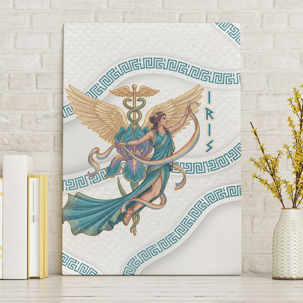 Iris Goddess Canvas Wall Art Winged Iris Caduceus Staff Rainbow Ribbon Greek Key