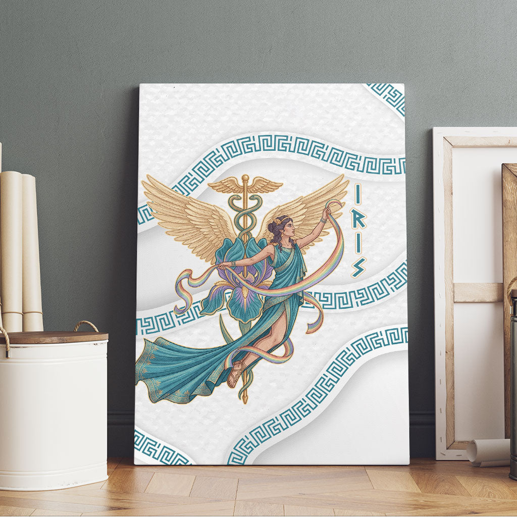 Iris Goddess Canvas Wall Art Winged Iris Caduceus Staff Rainbow Ribbon Greek Key