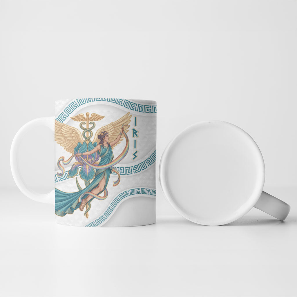 Iris Goddess Ceramic Mug Winged Iris Caduceus Staff Rainbow Ribbon Greek Key