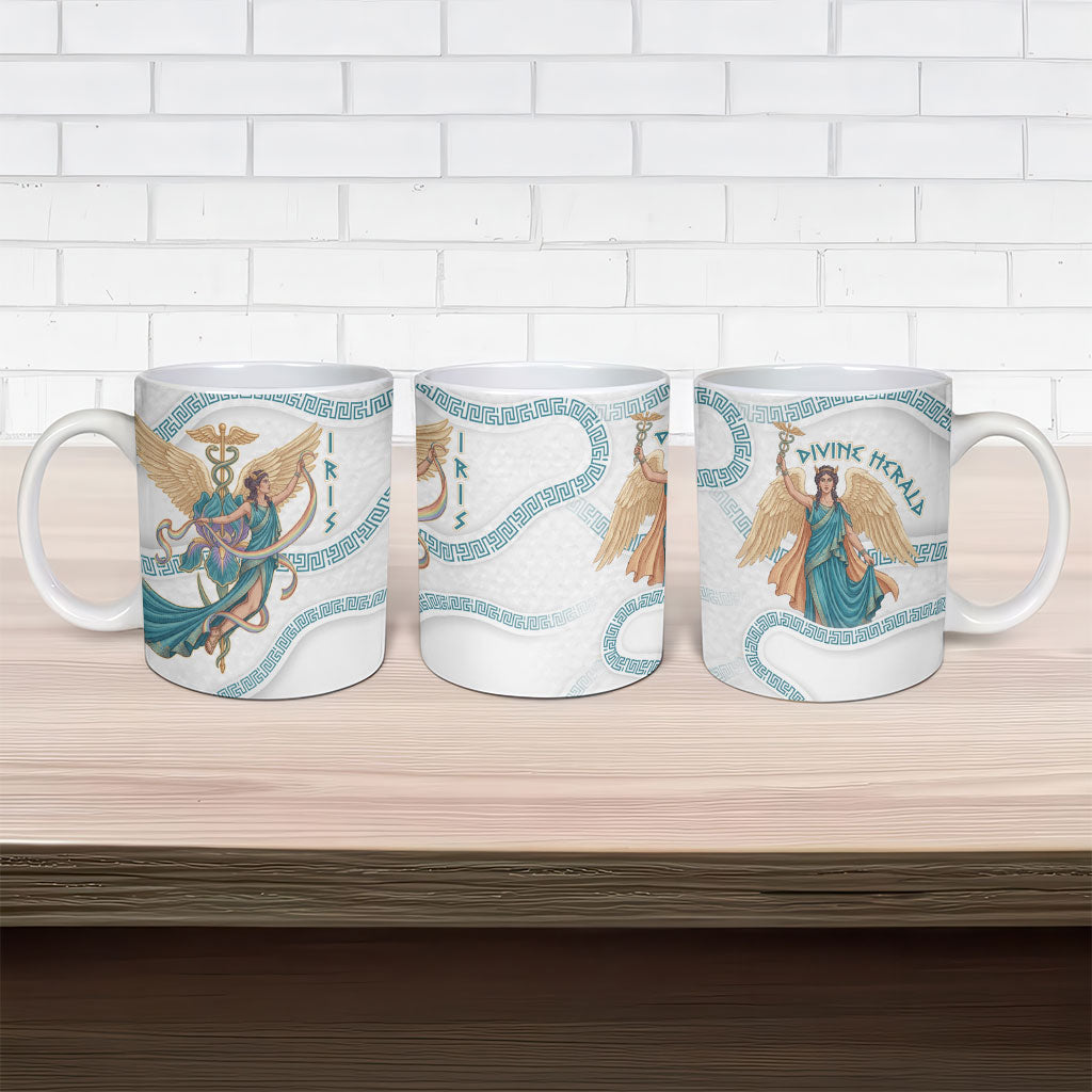 Iris Goddess Ceramic Mug Winged Iris Caduceus Staff Rainbow Ribbon Greek Key