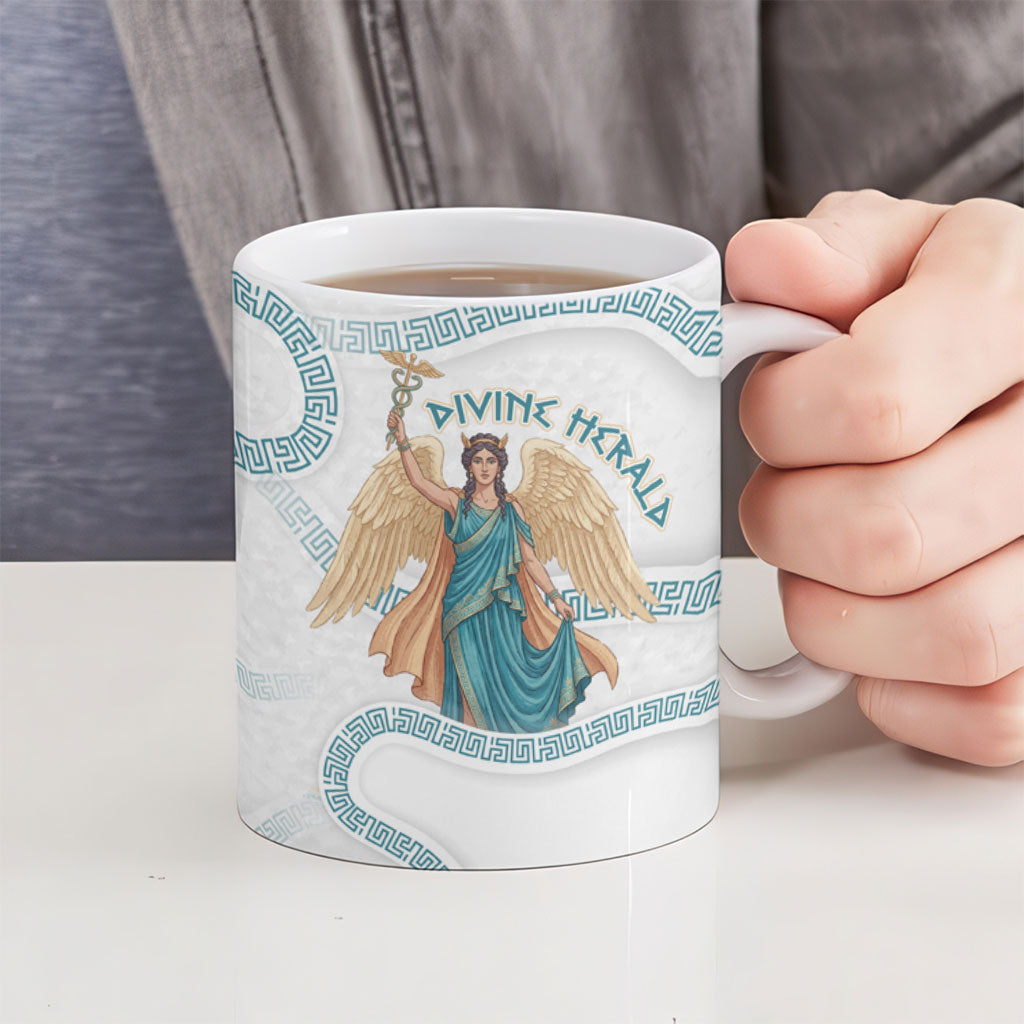 Iris Goddess Ceramic Mug Winged Iris Caduceus Staff Rainbow Ribbon Greek Key
