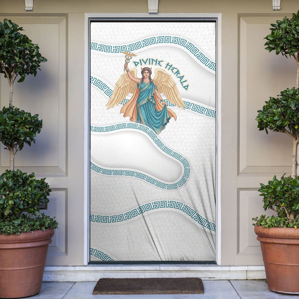 Iris Goddess Door Cover Winged Iris Caduceus Staff Rainbow Ribbon Greek Key
