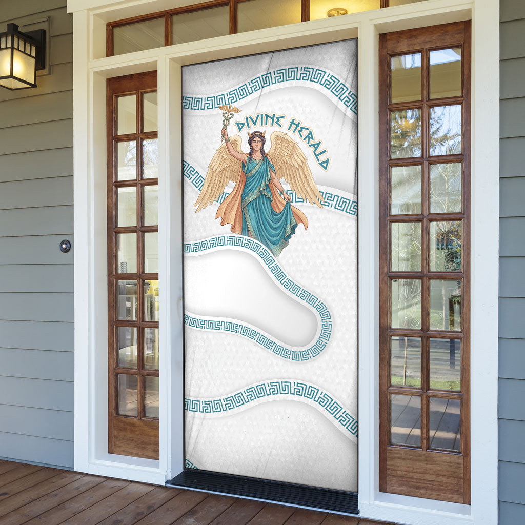 Iris Goddess Door Cover Winged Iris Caduceus Staff Rainbow Ribbon Greek Key
