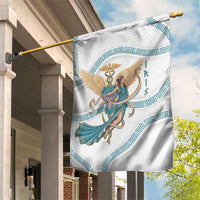 Iris Goddess Garden Flag Winged Iris Caduceus Staff Rainbow Ribbon Greek Key