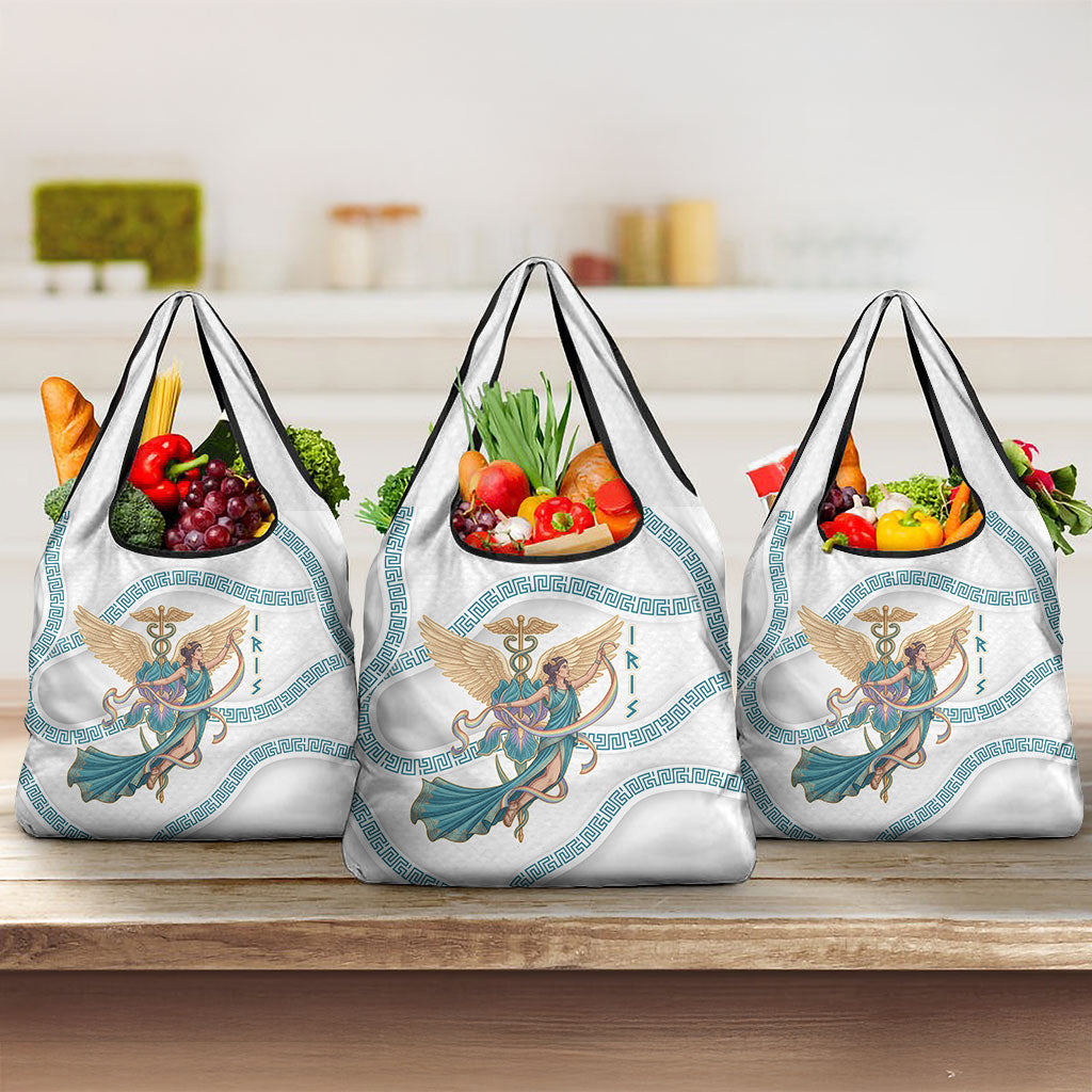 Iris Goddess Grocery Bag Winged Iris Caduceus Staff Rainbow Ribbon Greek Key