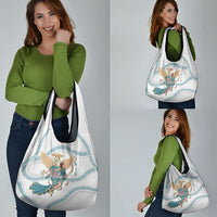 Iris Goddess Grocery Bag Winged Iris Caduceus Staff Rainbow Ribbon Greek Key
