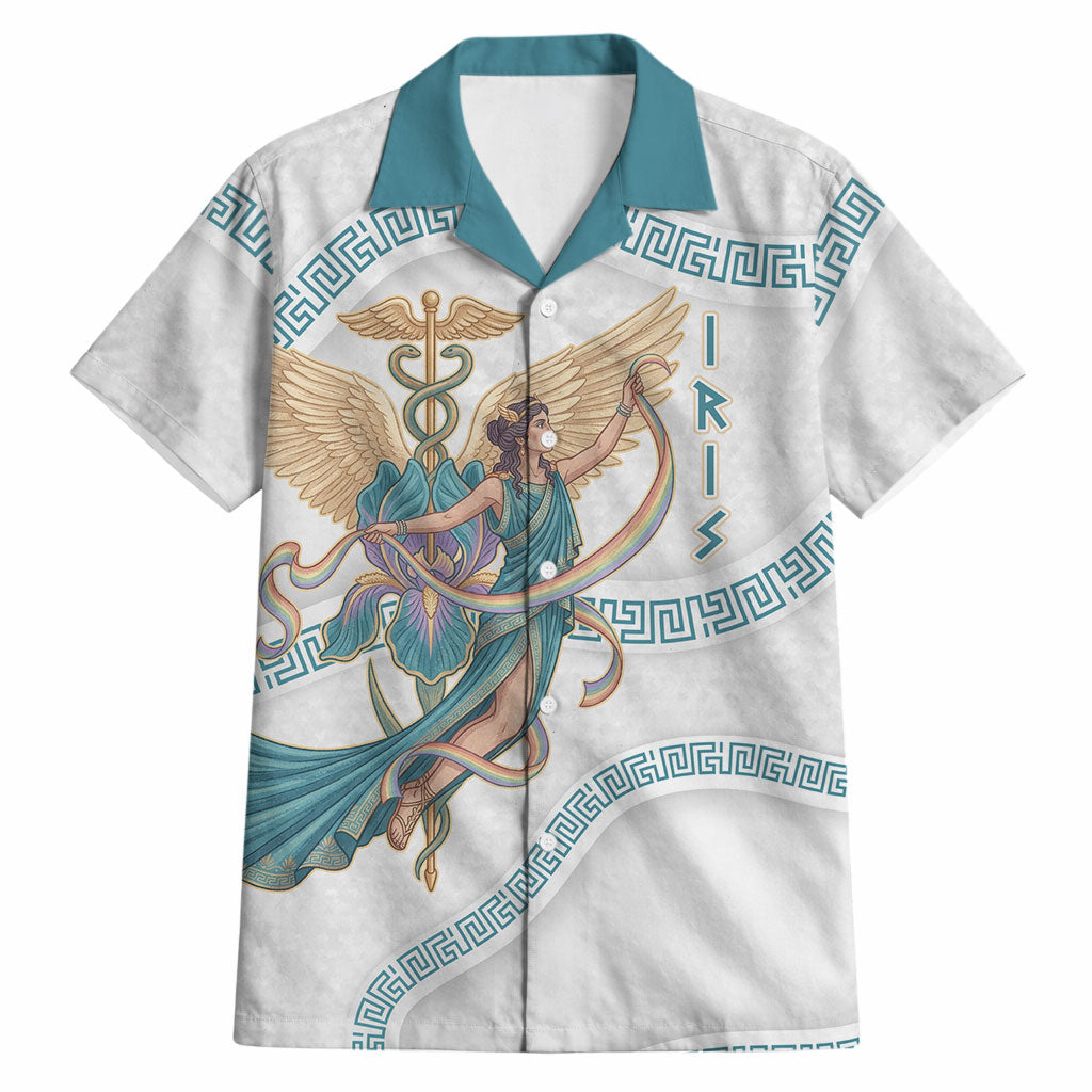 Iris Goddess Hawaiian Shirt Winged Iris Caduceus Staff Rainbow Ribbon Greek Key