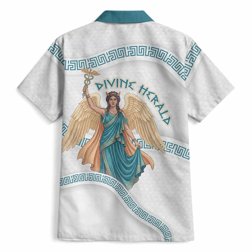 Iris Goddess Hawaiian Shirt Winged Iris Caduceus Staff Rainbow Ribbon Greek Key