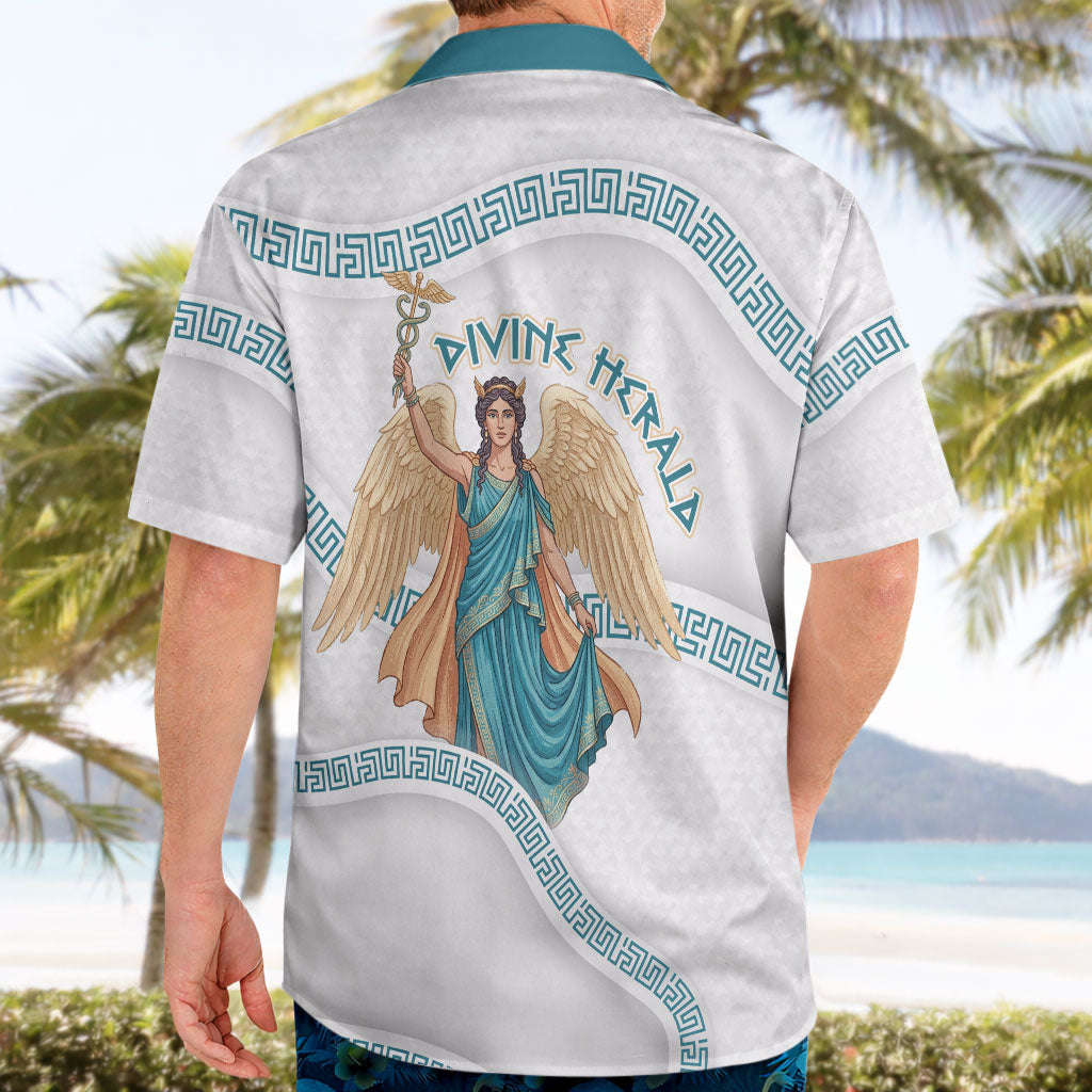 Iris Goddess Hawaiian Shirt Winged Iris Caduceus Staff Rainbow Ribbon Greek Key