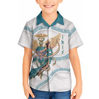 Iris Goddess Hawaiian Shirt Winged Iris Caduceus Staff Rainbow Ribbon Greek Key