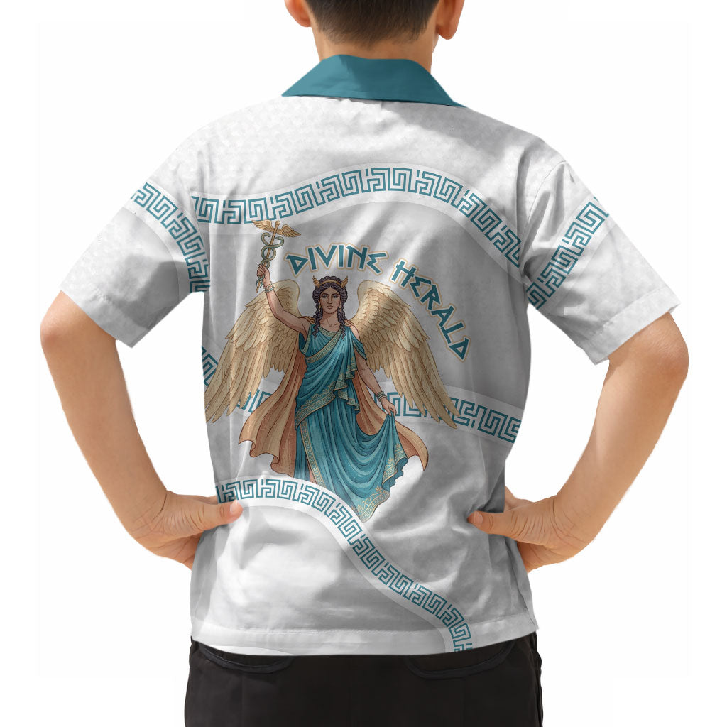 Iris Goddess Hawaiian Shirt Winged Iris Caduceus Staff Rainbow Ribbon Greek Key