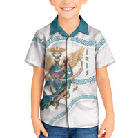 Iris Goddess Kid Hawaiian Shirt Winged Iris Caduceus Staff Rainbow Ribbon Greek Key