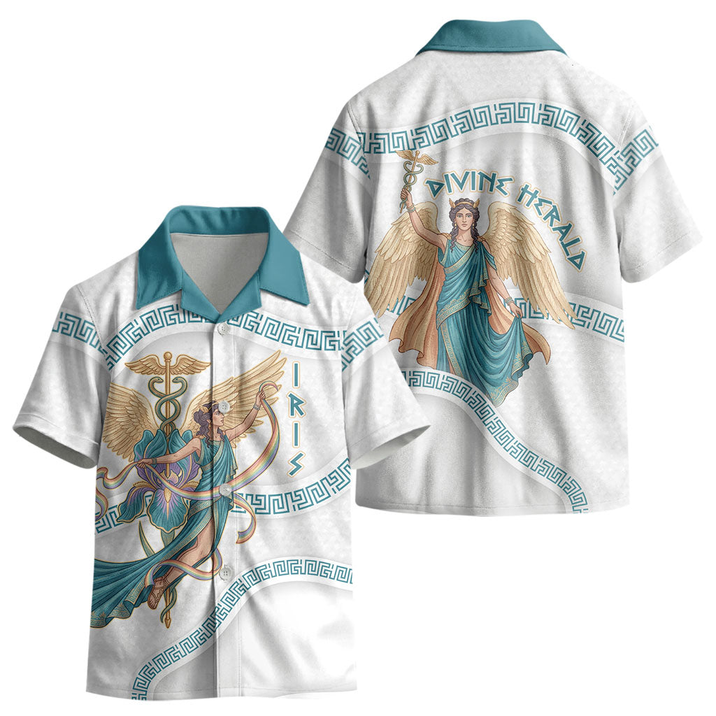 Iris Goddess Kid Hawaiian Shirt Winged Iris Caduceus Staff Rainbow Ribbon Greek Key