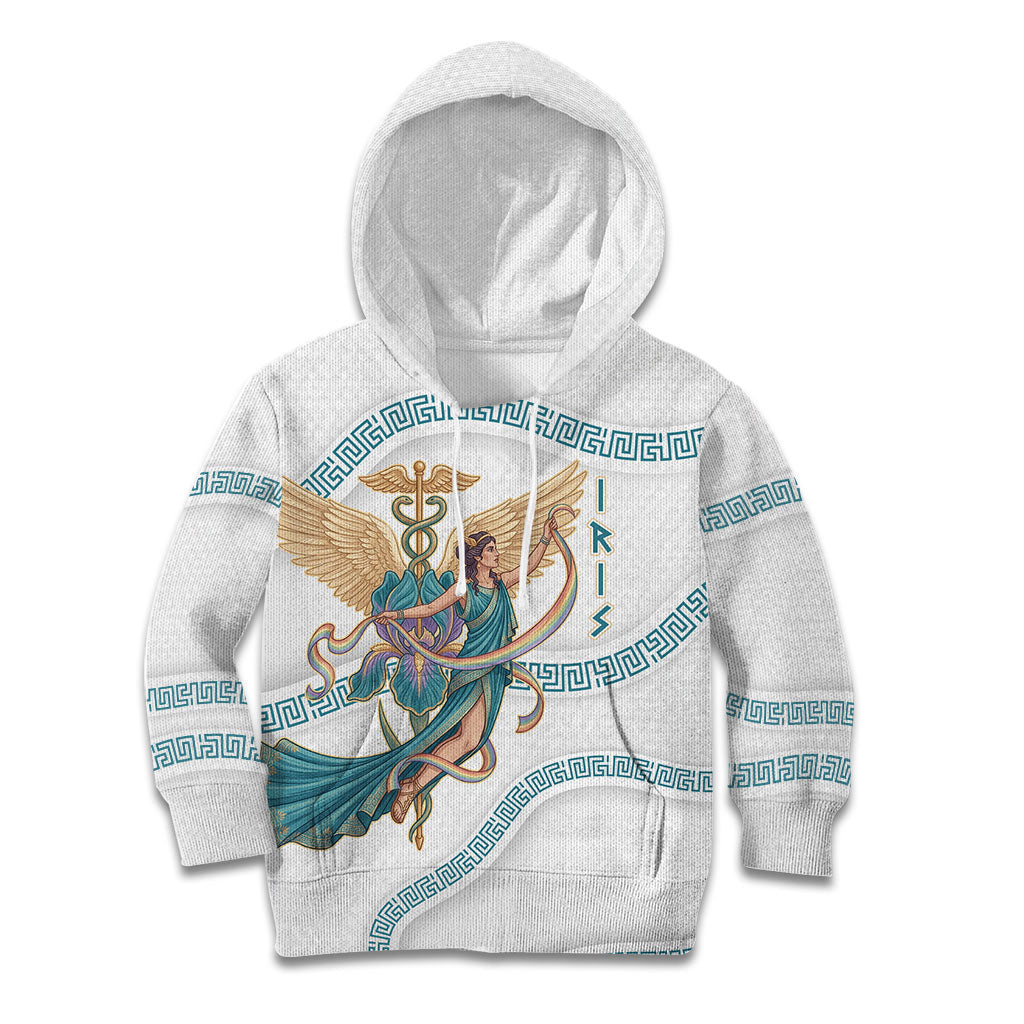 Iris Goddess Kid Hoodie Winged Iris Caduceus Staff Rainbow Ribbon Greek Key