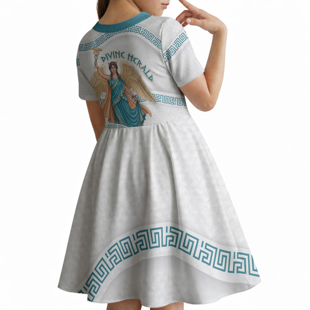 Iris Goddess Kid Short Sleeve Dress Winged Iris Caduceus Staff Rainbow Ribbon Greek Key