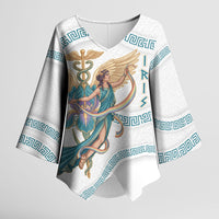 Iris Goddess Kimono Sleeve Blouse Winged Iris Caduceus Staff Rainbow Ribbon Greek Key
