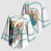 Iris Goddess Kimono Sleeve Blouse Winged Iris Caduceus Staff Rainbow Ribbon Greek Key