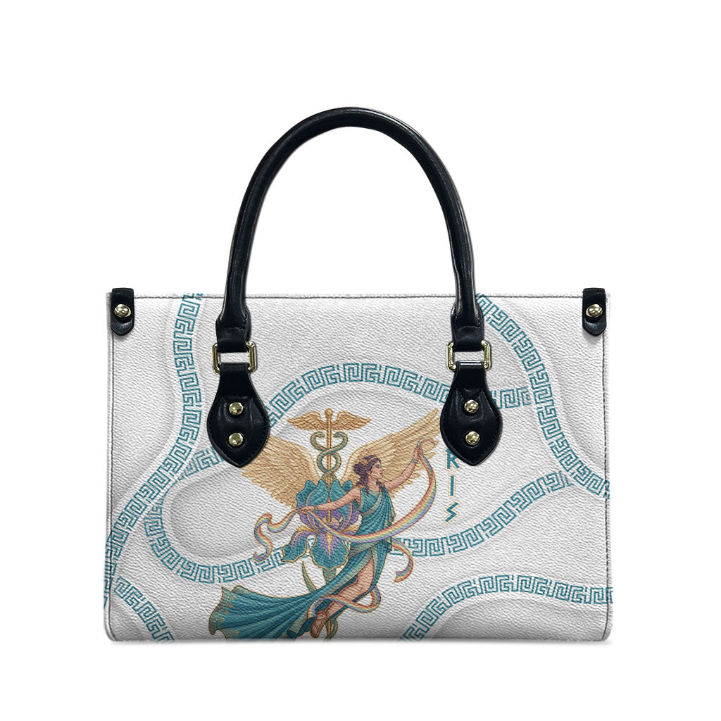 Iris Goddess Leather Bag Winged Iris Caduceus Staff Rainbow Ribbon Greek Key