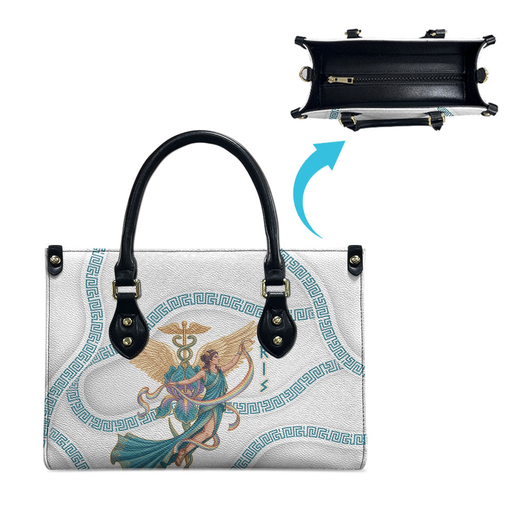 Iris Goddess Leather Bag Winged Iris Caduceus Staff Rainbow Ribbon Greek Key