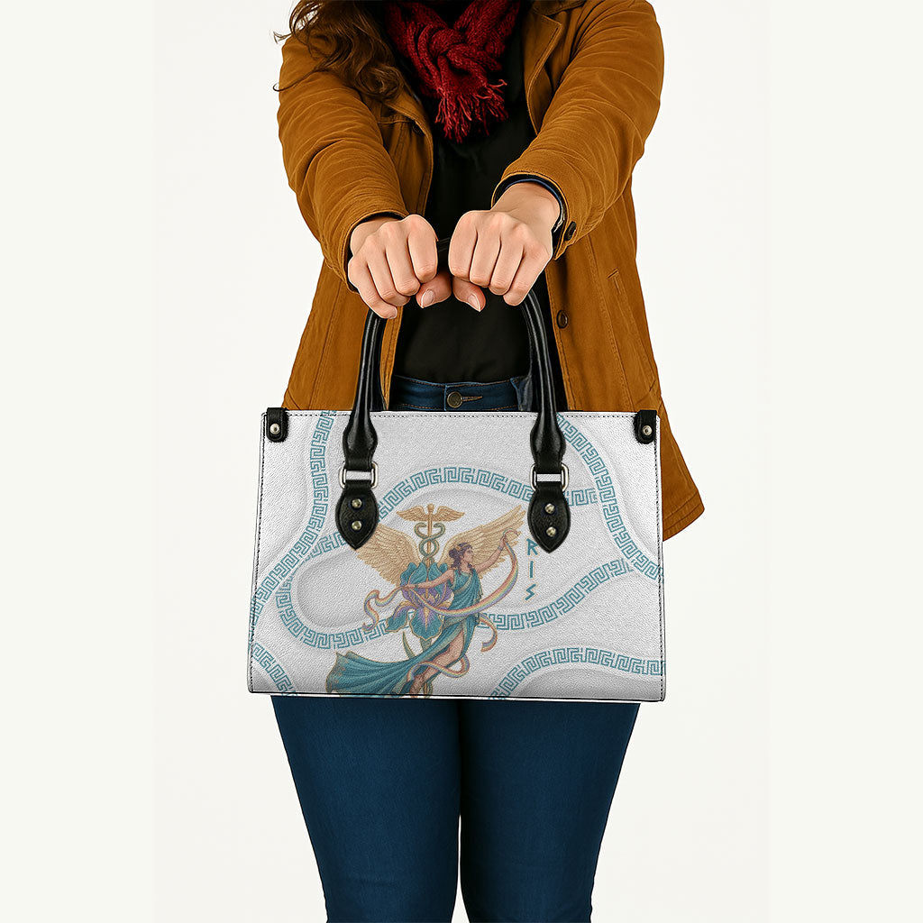 Iris Goddess Leather Bag Winged Iris Caduceus Staff Rainbow Ribbon Greek Key